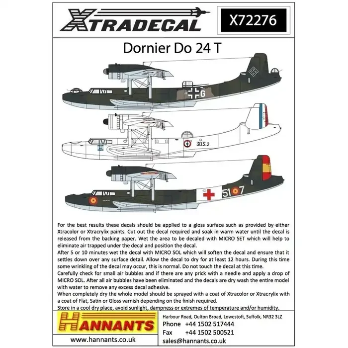 Calcomanía Dornier Do-24T (4) Luftwaffe J9 + G Seenotstaffel 7 Mediterráneo 1944, España 51-7 Cruz Roja RLM72 / 73/65, Suecia Am