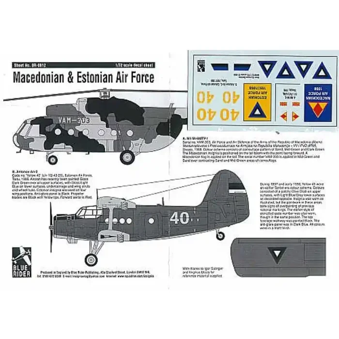 Calcomanía Macedonian Air Force 1998 & Estonian Air Force 1997/98 Macedonian Mil Mi-8 Hip and an Estonian Antonov An-2 Colt