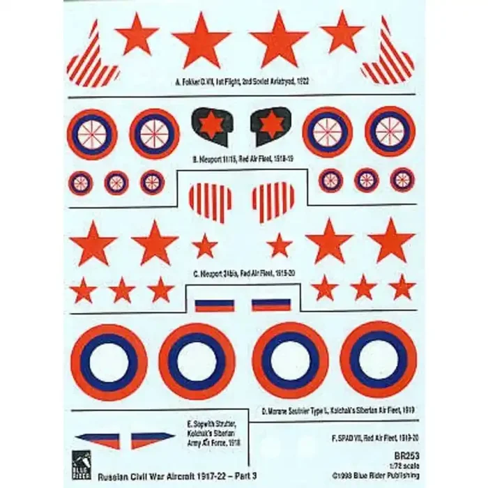 Calcomanía Russian Civil War 1917-22 Part 3. Soviet Fokker D.VII Nieuport 11/16 Nieuport 24bis & Spad VII plus Morane-Saulnier L