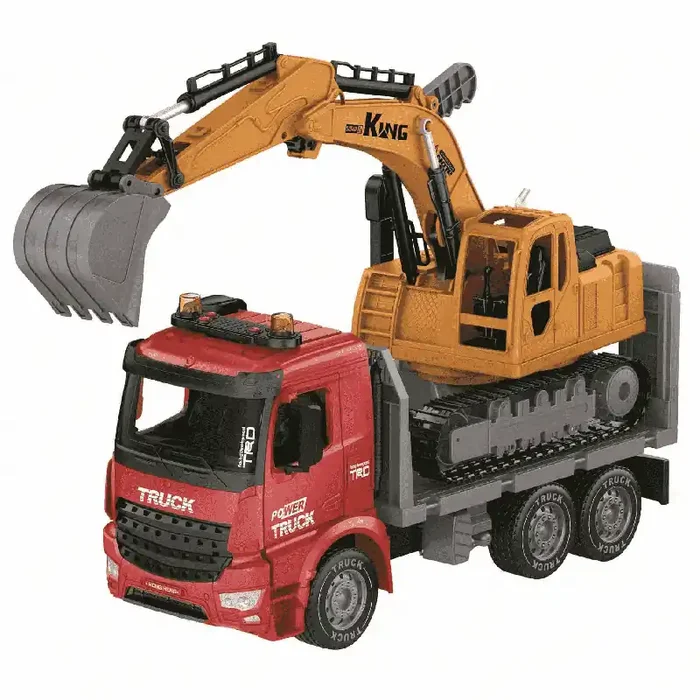 Camión grúa con excavadora Juguete Motor Planet