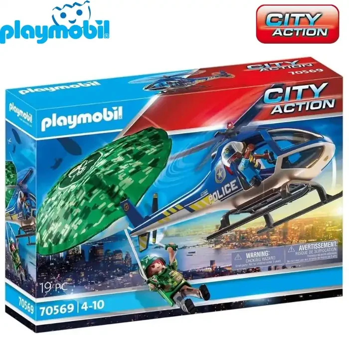 Helicóptero de policía Playmobil City Action persecución paracaidas (70569)