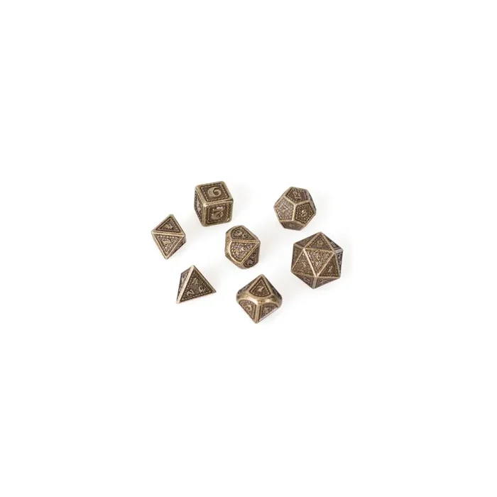 Juego de 7 dados metálicos de 16 mm (caja metálica) – Dragon Scale Gold