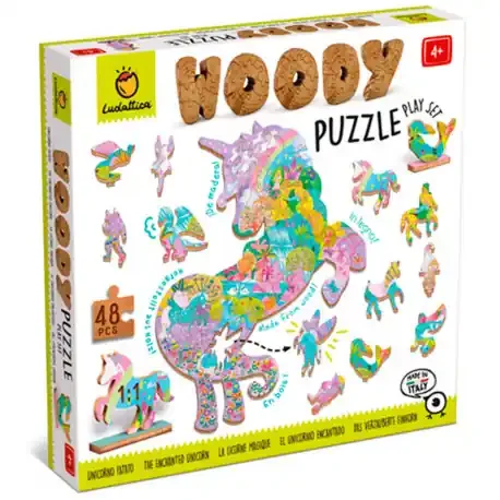 Juegos y juguetes educativos Woody Puzzle Unicornio – puzle de madera de 48 piezas