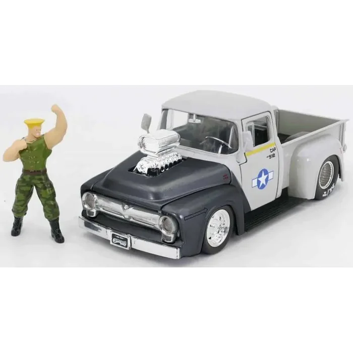 Miniatura FORD F100 Pick-up 1956 gris con figura de Guile
