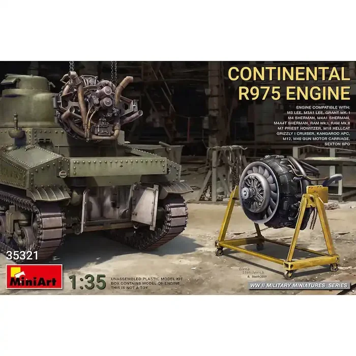 MOTOR CONTINENTAL R975 Motor Compatible con M3 LEE, M3A1 LEE, GRANT MK. I, M4 SHERMAN, M4A1 SHERMAN, M4A4T SHERMAN, RAM Mk.I, R