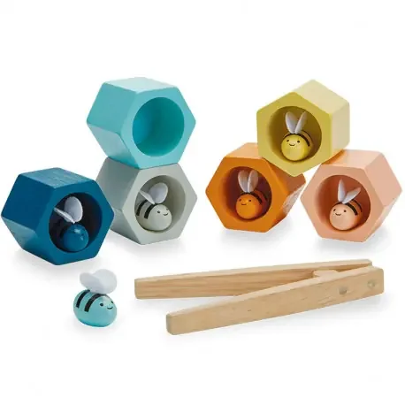 Motricidad + Habilidad Abejas en la Colmena Orchard Collection – juego de clasificación de madera colores pastel