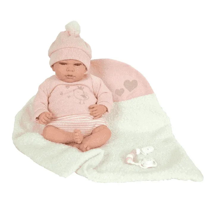 Muñeca Reborn Arias 40 Cm Rosa Con Manta