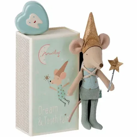 Muñecas de trapo Ratoncito Pérez azul con cajita de metal