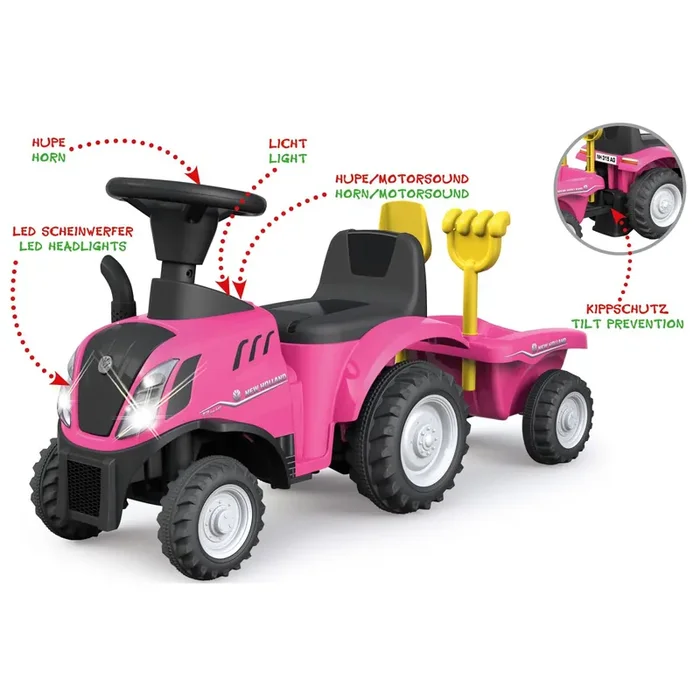 Push Car New Holland T7 Tractor with trailer pink 2in1