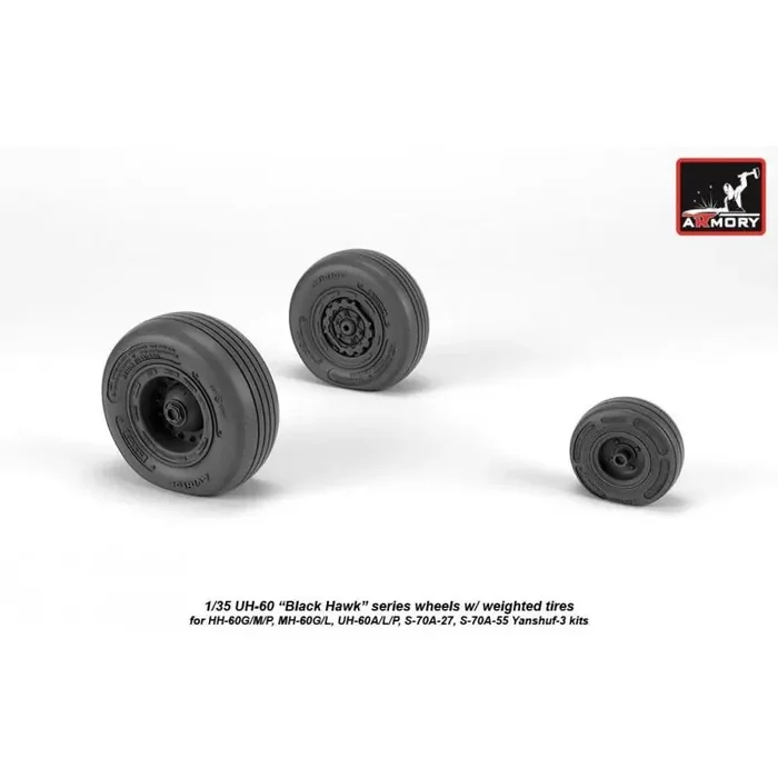 Ruedas Sikorsky UH-60 Black Hawk con neumáticos pesados ??(diseñados para usarse con los kits Academy, Italeri y kitty Hawk Mode