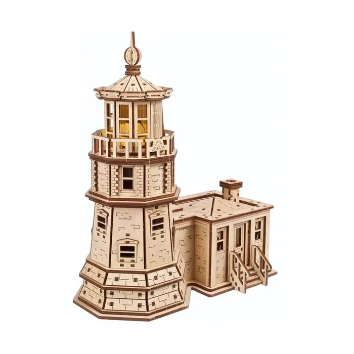 UGEARS Modelos Mecánicos FARO SPLIT ROCK con LUZ 19.8x24x11.6cm, 295 piezas, tiempo de montaje 6h, fabricado en madera, funcion